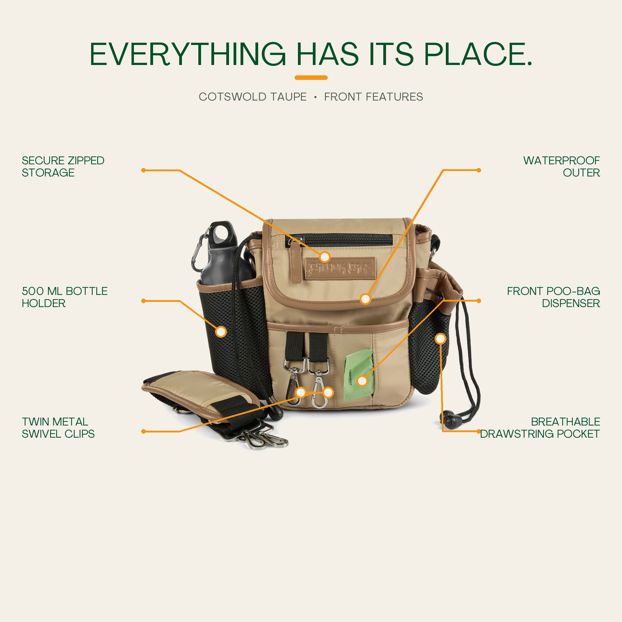 The Original Bag in Cotswold Taupe - front features