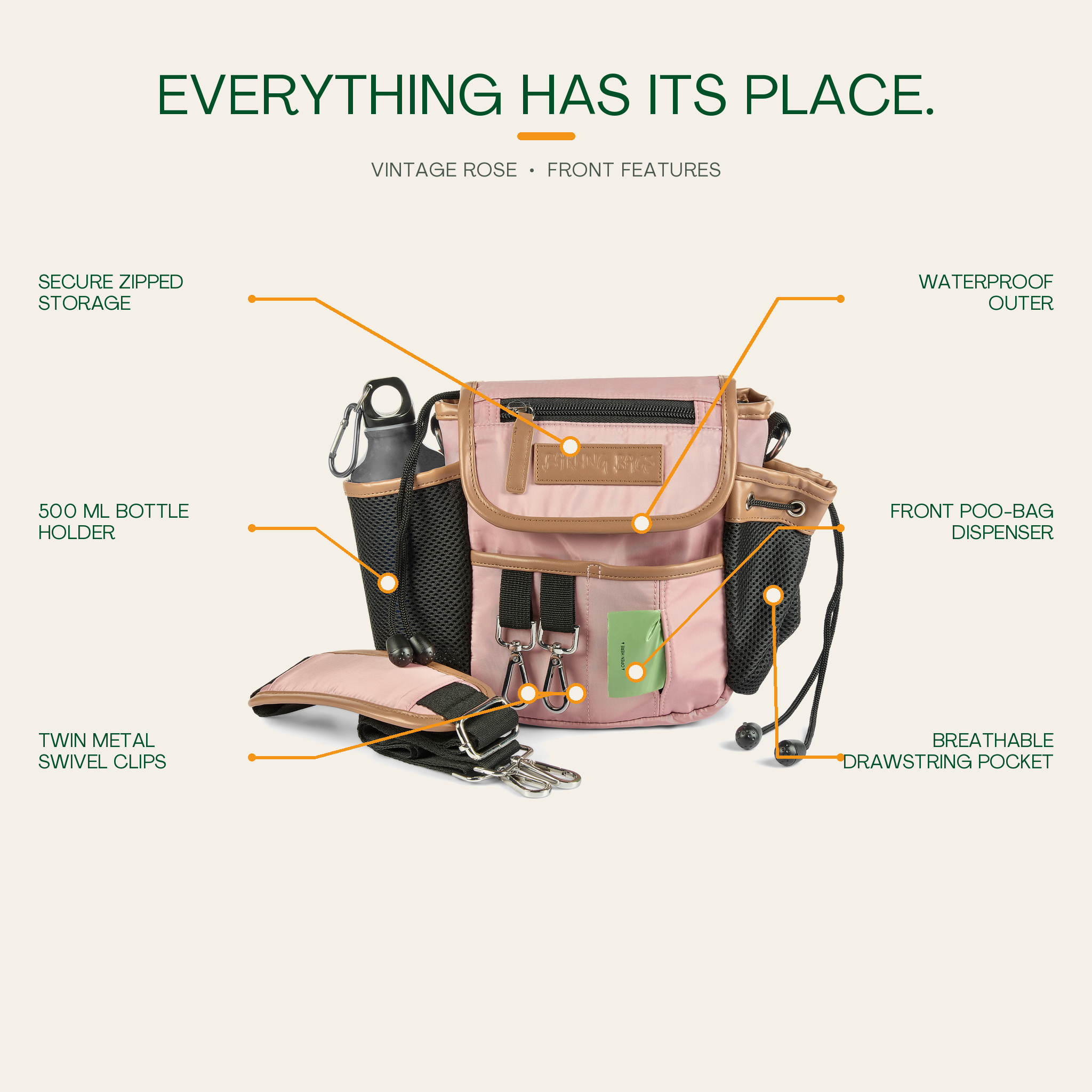 The Original Bag in Vintage Rose - front features