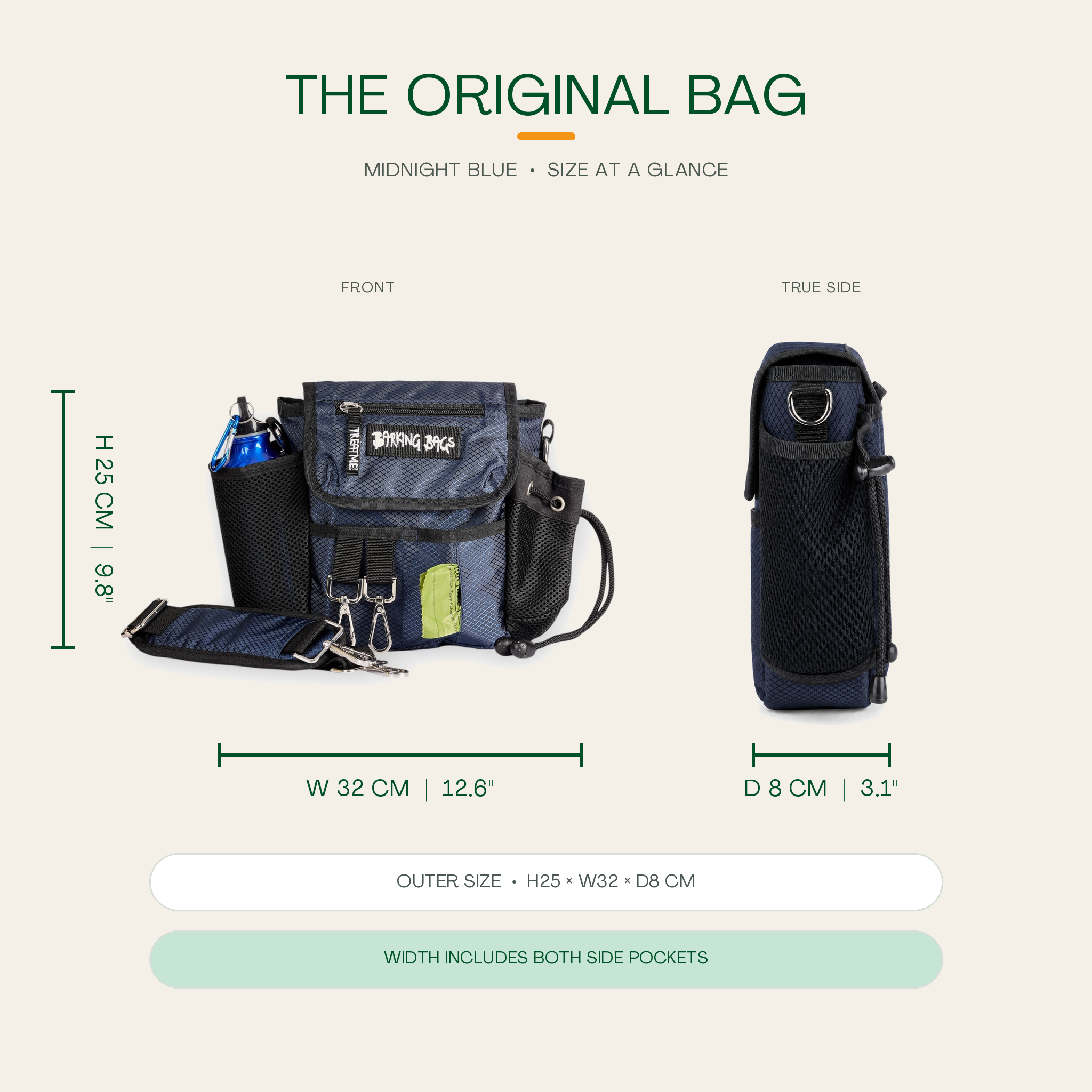 The Original Bag in Midnight Blue - size at a glance