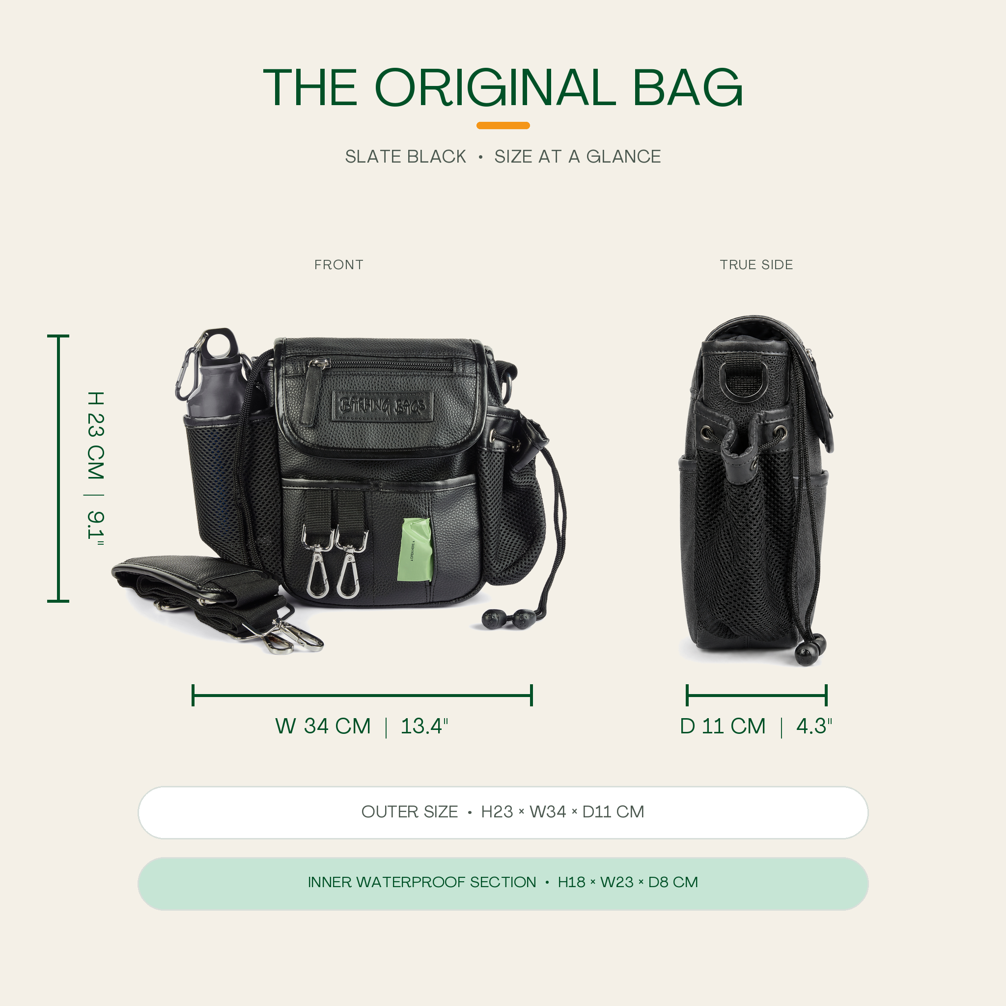 The Original Bag in Slate Black - size at a glance