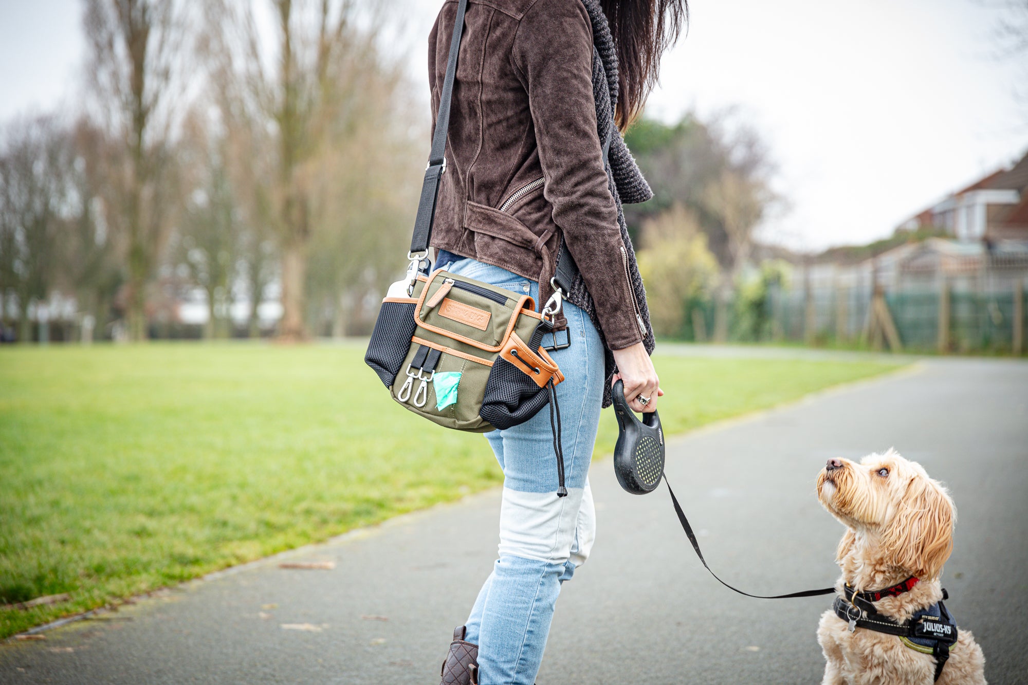The Original Bag - Khaki Leather Trim Barking Bags