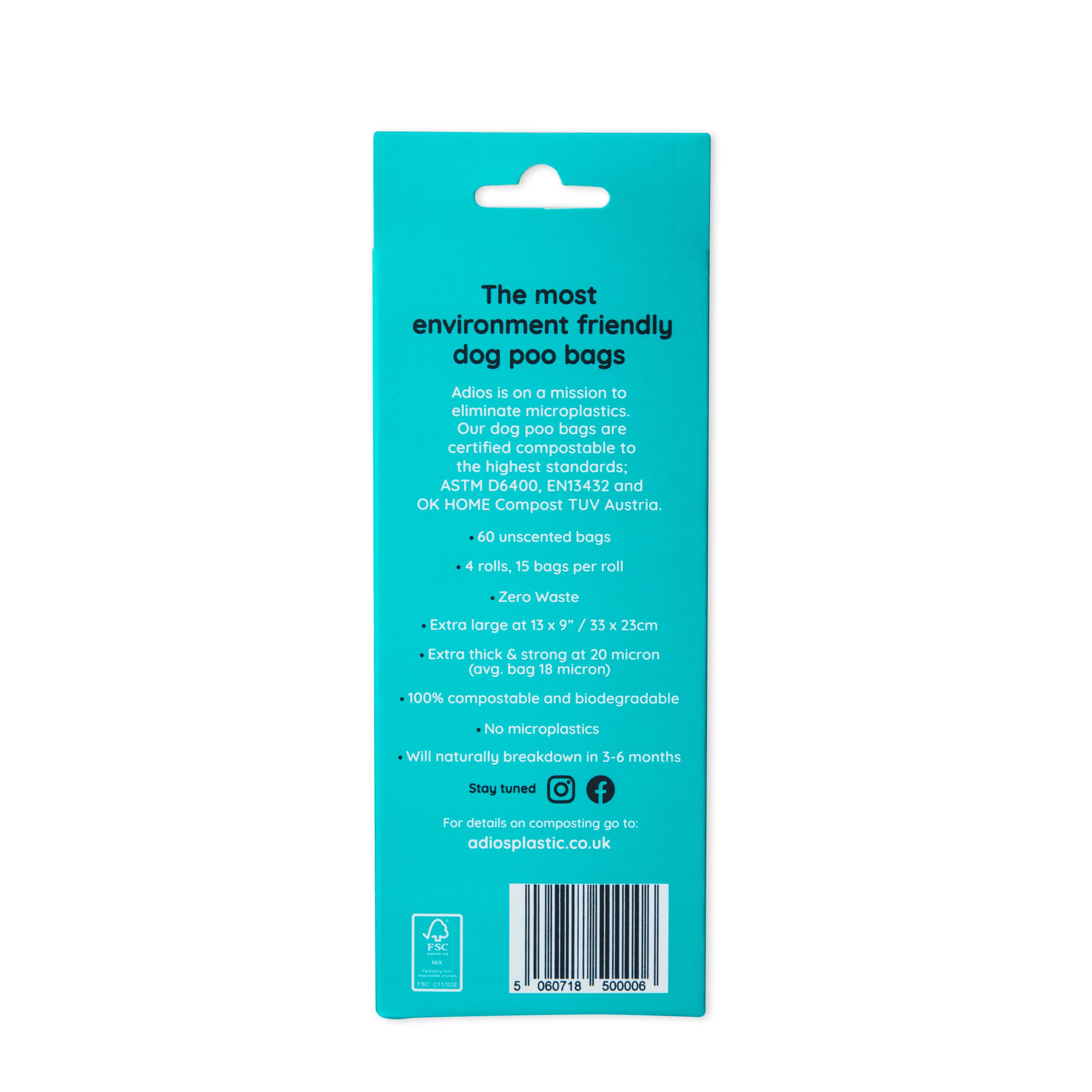 Adios Compostable Dog Poo Bags - Rainbow (60 bags) Barking Bags