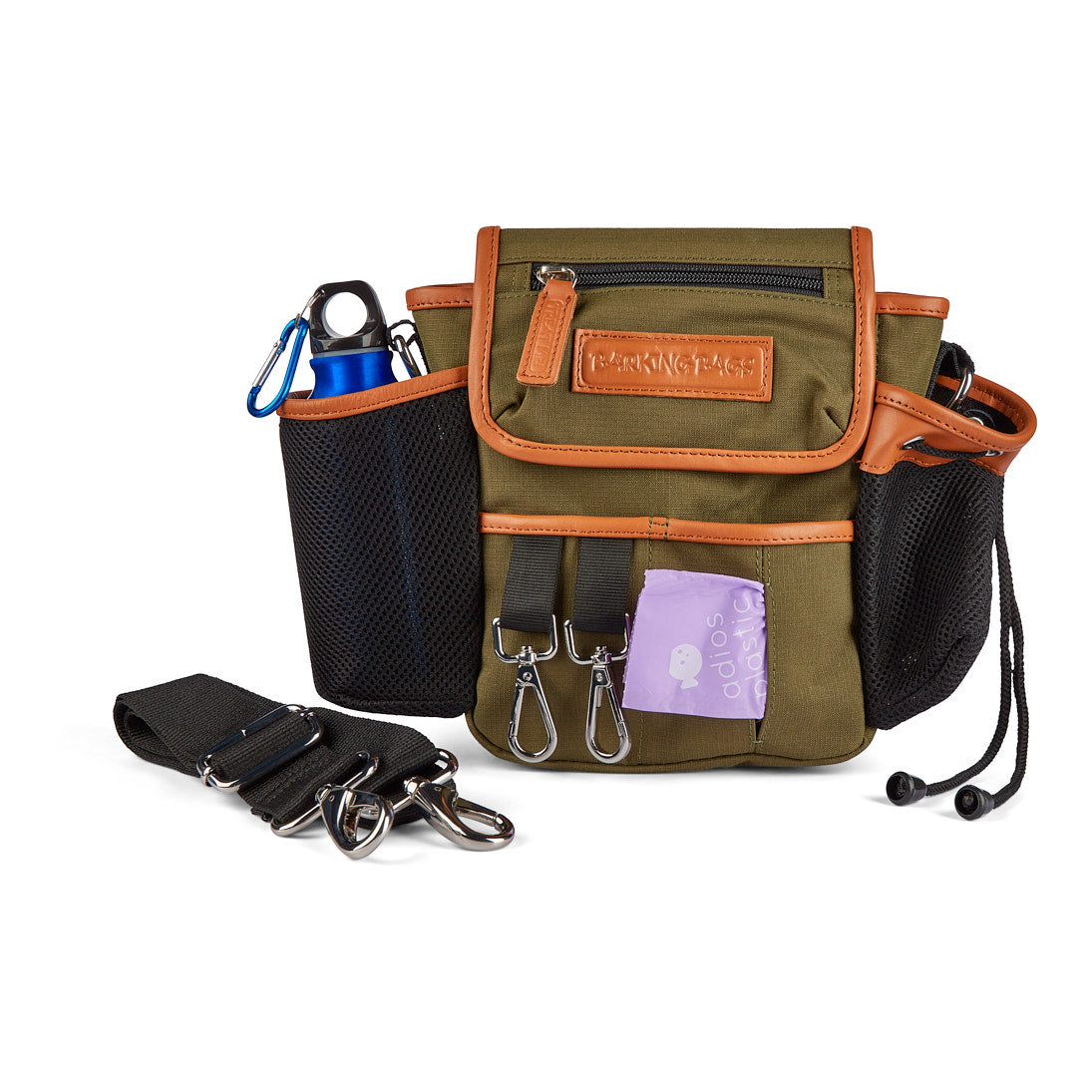 The Original Dog Walking Bag - Khaki Leather Trim Barking Bags