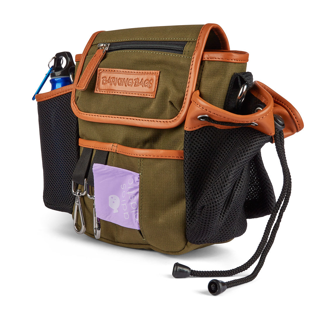 The Original Dog Walking Bag - Khaki Leather Trim Barking Bags