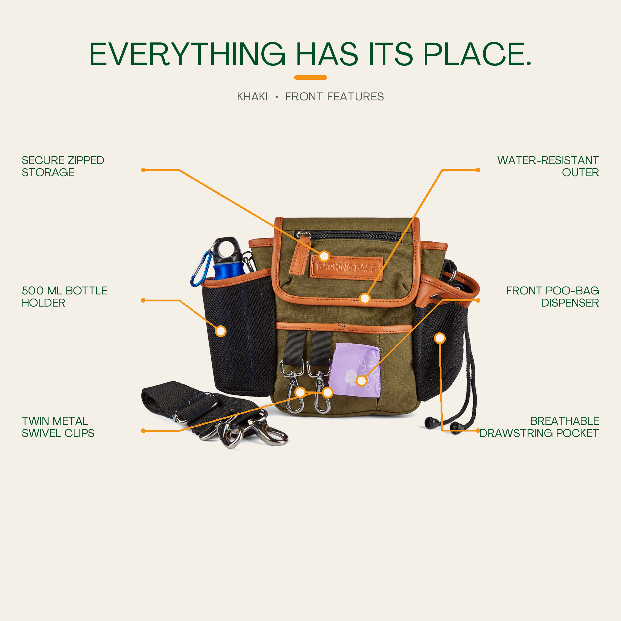 The Original Bag in Khaki - front features
