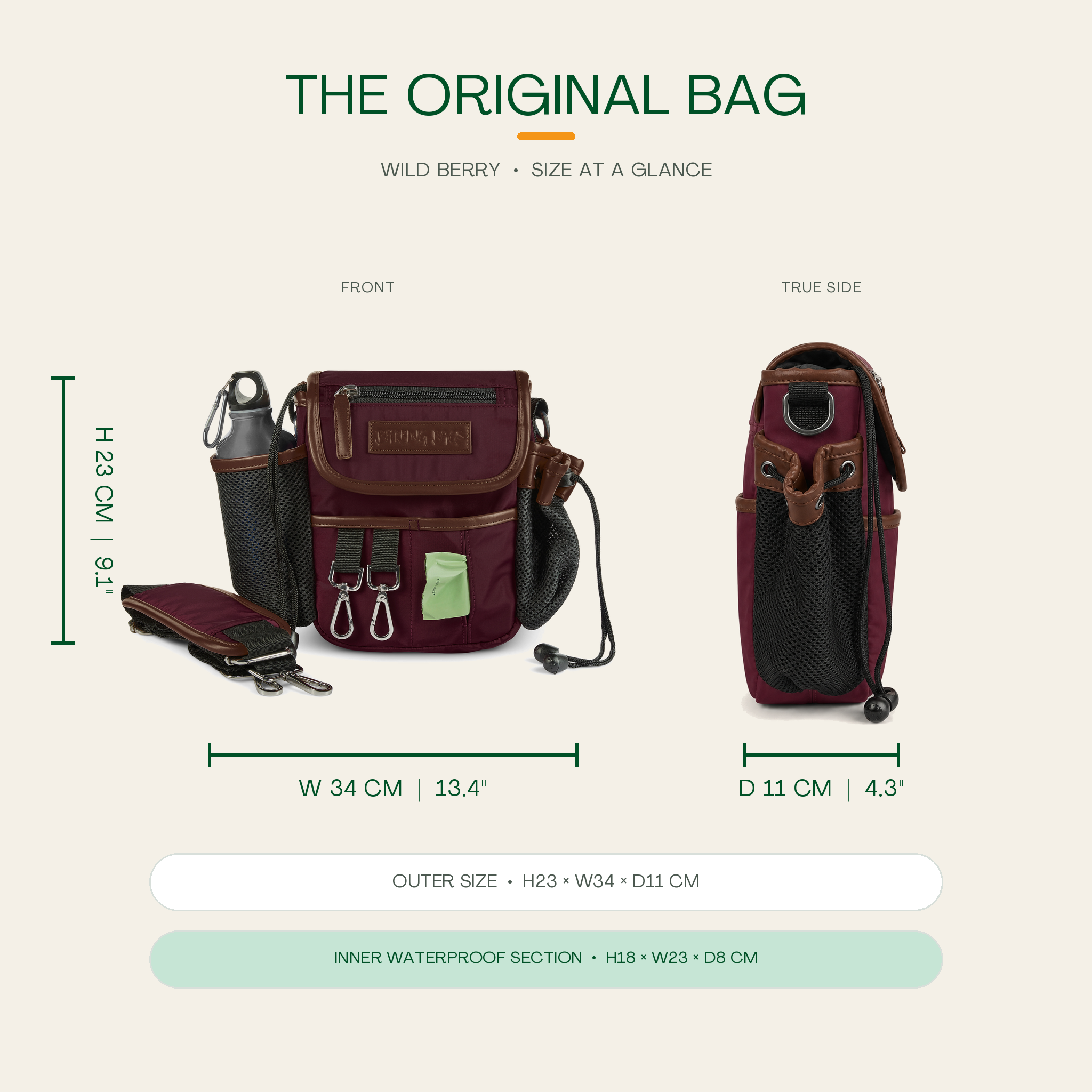 The Original Bag in Wild Berry - size at a glance