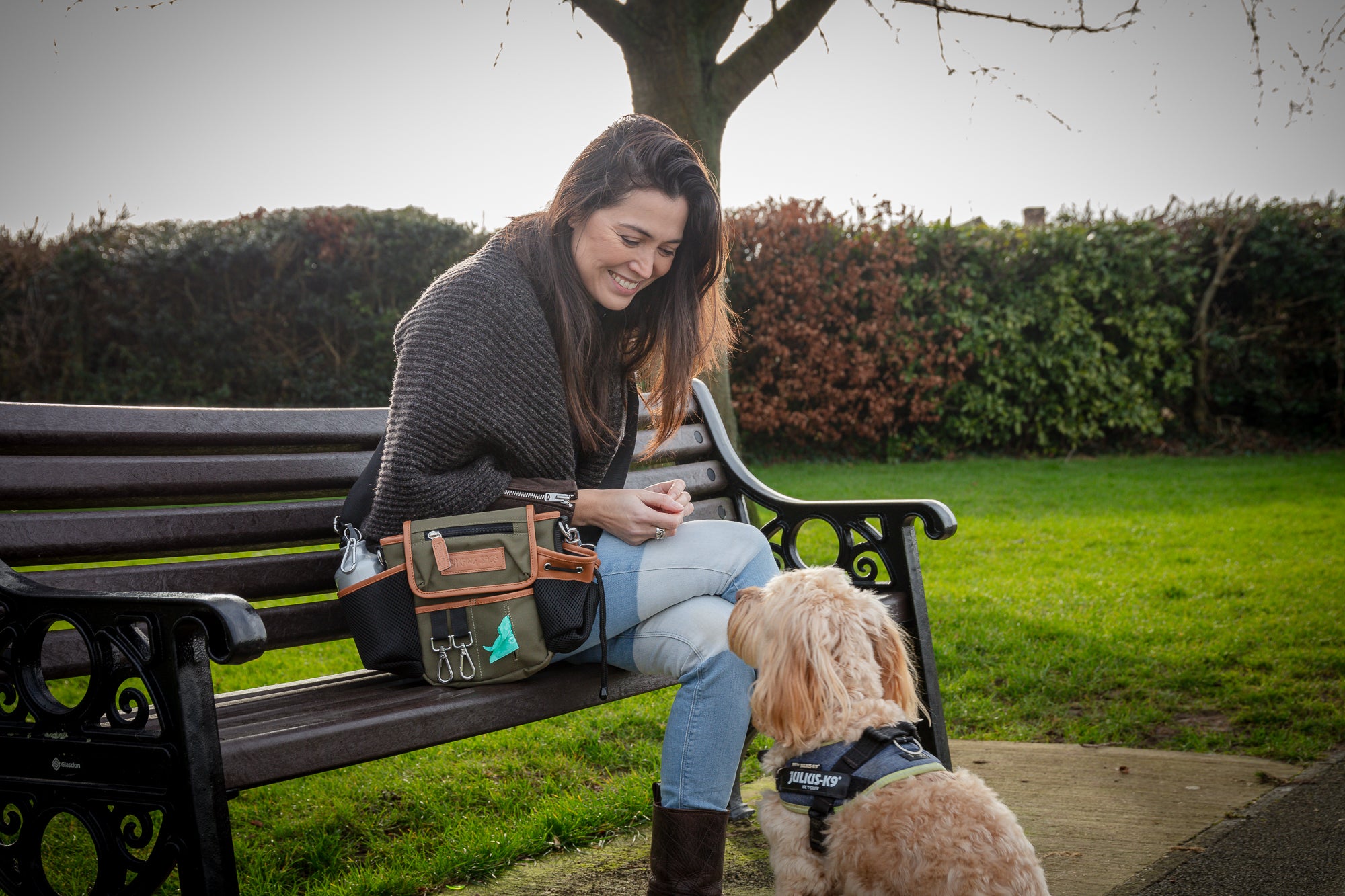 The Original Bag - Khaki Leather Trim Barking Bags   