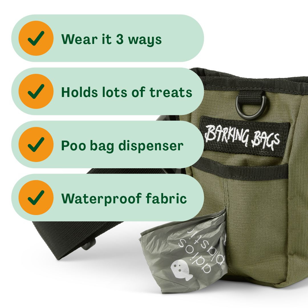 The Treat Bag - Green, Dog Treat & Training Bag, Barking Bags