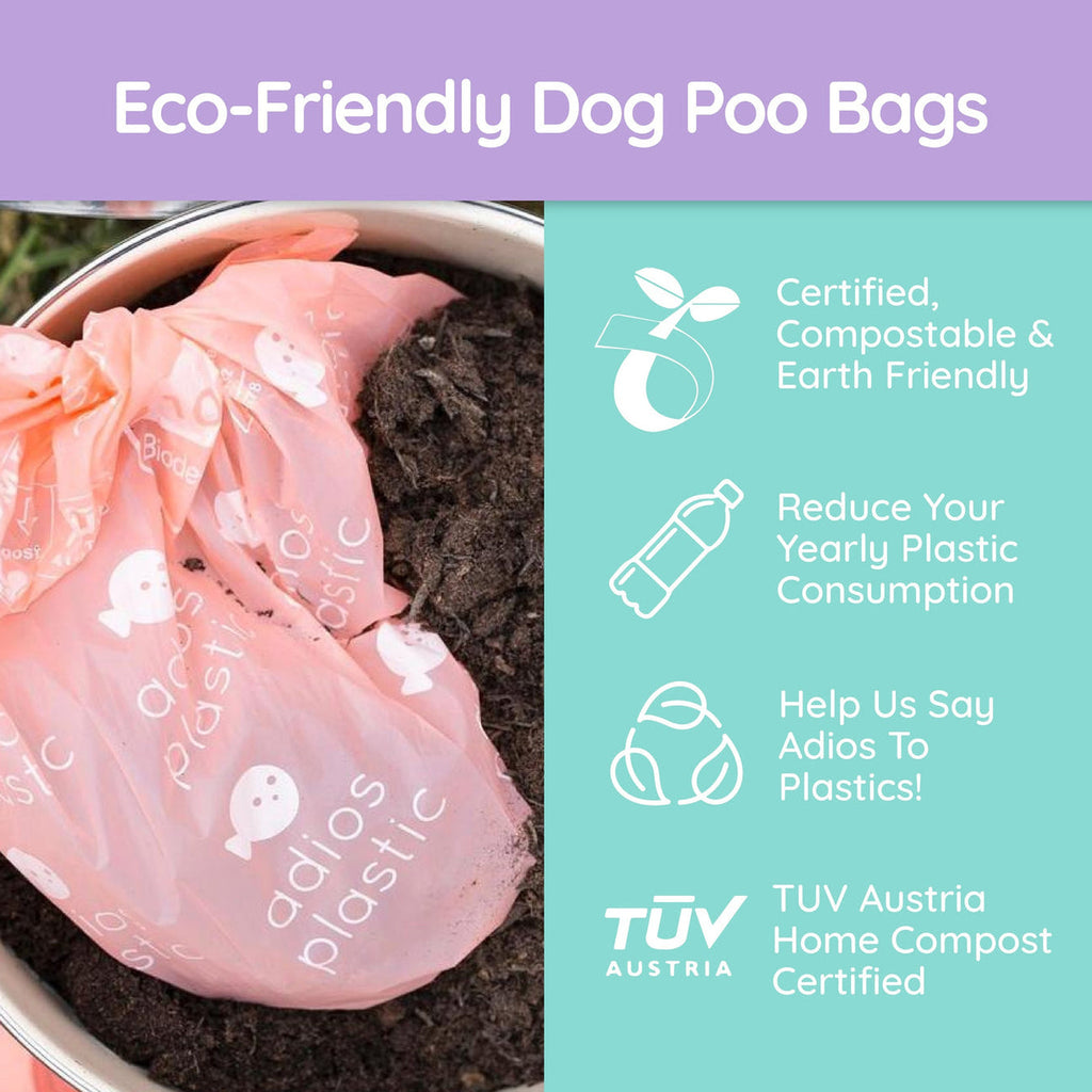 Adios Compostable Dog Poo Bags - 3 Pack (180 bags)  Barking Bags   